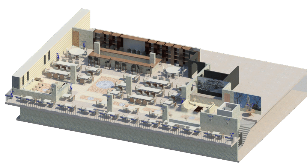 Beirut restaurant Aerial View, interior design, restaurant design